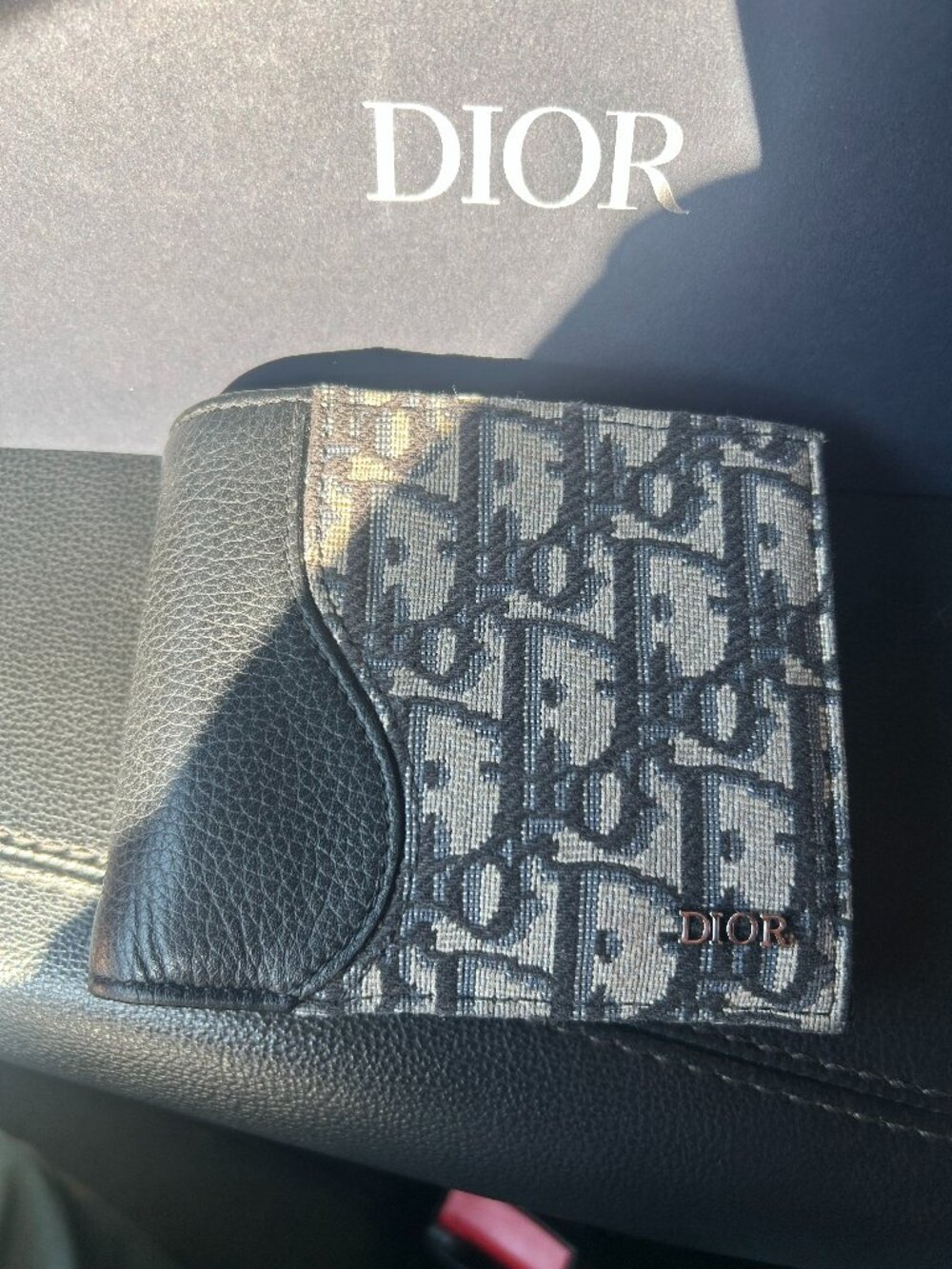 Dior Mens Oblique Jacquard Canvas & Black Grainer Calfskin Leather Bifold Wallet
